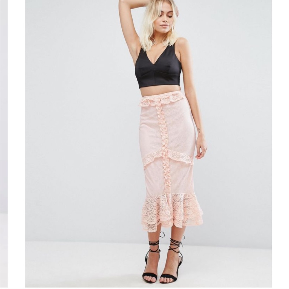 PrettyLittleThing Frill Fishtail Midi Skirt